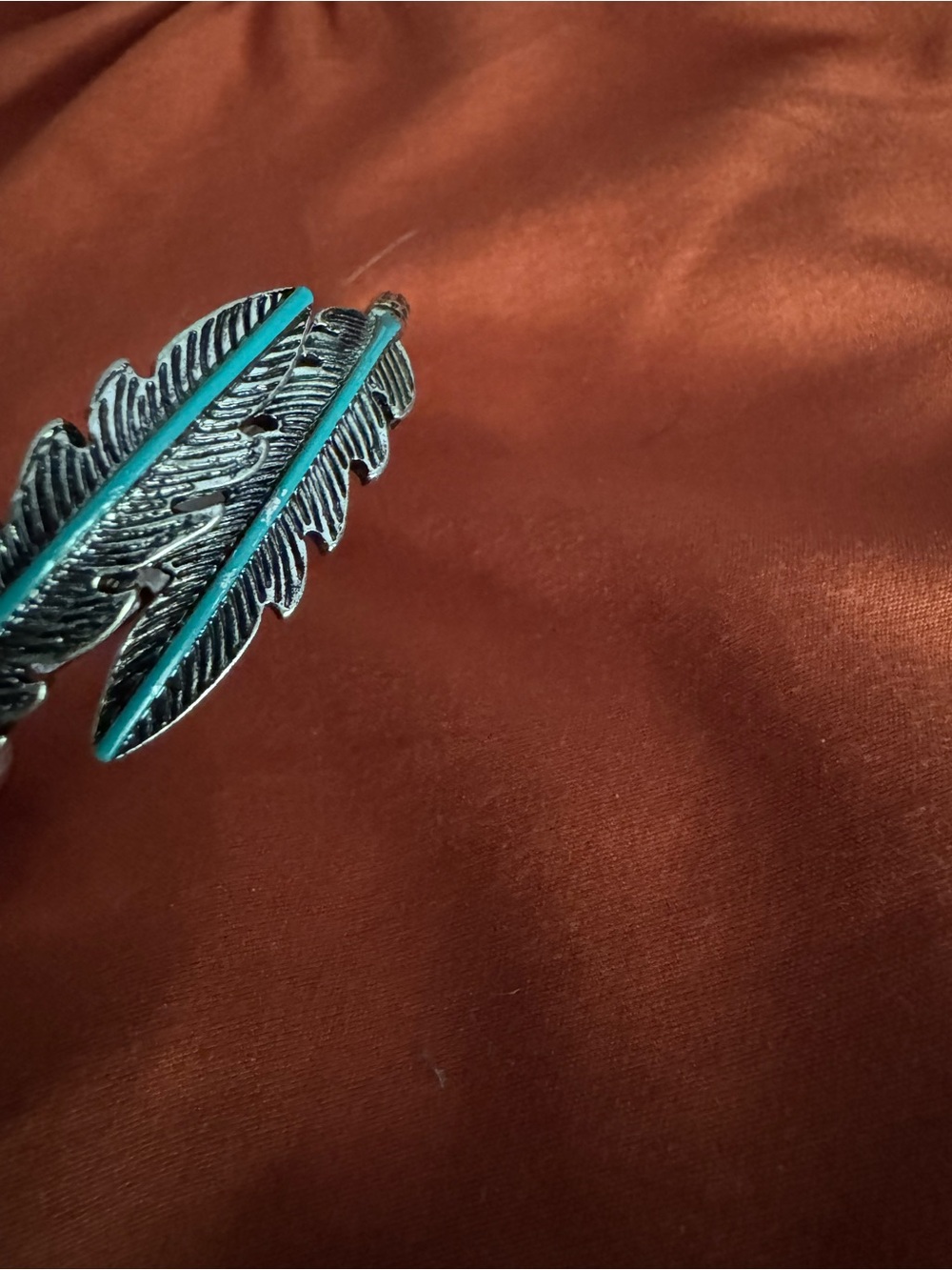 Silver Feather Cuff Bracelet with Turquoise Accent - Men Accessories